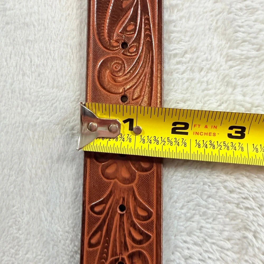 Kacey Lee Longhorn Embossed Leather Belt Western Rodeo Cowboy Women Size L